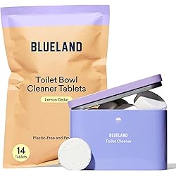 BLUELAND Toilet Bowl Cleaner Starter Set - Eco Friendly Products & Cleaning Supplies - No Harsh Chemicals, Plant-Based - Lemon Cedar - 14 tablets