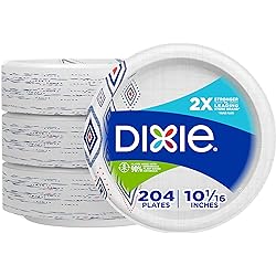 Dixie 10 Inch Paper Plates, Dinner Size Printed Disposable Plate, 204 Count 3 Packs of 68 Plates