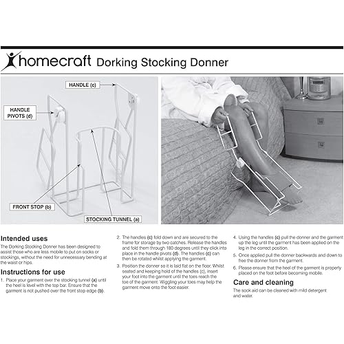 Homecraft - 9133 Stocking Donner, Compression Sock Aid with Foot Insert and Long Handles for Easy Use, Dressing Aid for Elderly, Disabled, Limited Mobility, Assisted Daily Living Dress Assistant