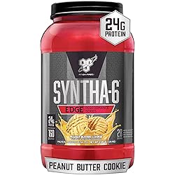 BSN SYNTHA-6 Edge Protein Powder, with Hydrolyzed Whey, Micellar Casein, Milk Protein Isolate, Low Sugar, 24g Protein, Peanut Butter Cookie, 28 Servings