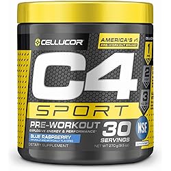 C4 Sport Pre Workout Powder Blue Raspberry - Pre Workout Energy with 3g Creatine Monohydrate 135mg Caffeine and Beta-Alanine Performance Blend - NSF Certified for Sport | 30 Servings
