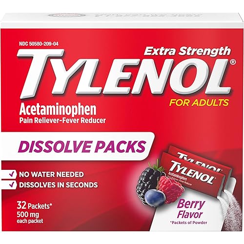 Tylenol Extra Strength Dissolve Packs with Acetaminophen for Pain & Fever, Berry, 32 Count Pack of 1