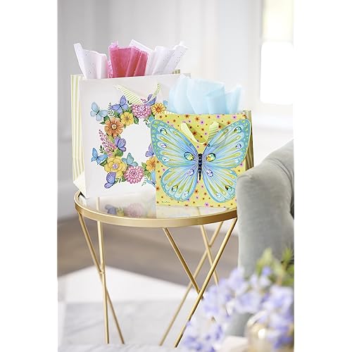 Papyrus Large Gift Bag - Designed by Bella Pilar Butterflies and Floral Wreath for Birthdays, Bridal Showers, Baby Showers and All Occasions 1 Bag