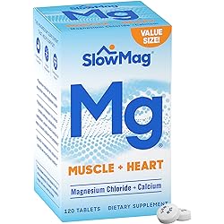 SlowMag Mg Muscle Heart Magnesium Chloride with Calcium Supplement, 120 Count