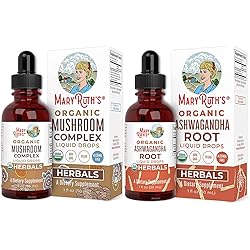 USDA Organic Mushroom Complex Liquid Drops & Ashwagandha Liquid Drops Bundle by MaryRuth’s | for Immune Support, Cognitive Function & Stress Relief | for Natural Calm, Relaxation & Mood Support