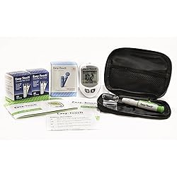 EasyTouch Diabetes Testing Kit, EasyTouch Blood Glucose Meter, 100 EasyTouch Blood Glucose Test Strips, 100 EasyTouch Lancets, EasyTouch Lancing Device, Owner's Manual, Logbook, and Carrying Case