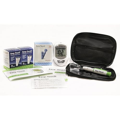 EasyTouch Diabetes Testing Kit, EasyTouch Blood Glucose Meter, 100 EasyTouch Blood Glucose Test Strips, 100 EasyTouch Lancets, EasyTouch Lancing Device, Owner's Manual, Logbook, and Carrying Case