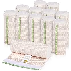 GT USA Organic Cotton Elastic Bandage Wrap 3" Wide, 12 Pack | Hook & Loop Fasteners at Both Ends | Latex Free | Hypoallergenic Compression Roll for Sprains & Injuries