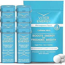 Viter Energy Original Caffeine Mints Wintergreen Flavor 6 Pack and 12 Pound Bulk Bag Bundle - 40mg Caffeine, B Vitamins, Sugar Free, Vegan, Powerful Energy Booster for Focus and Alertness
