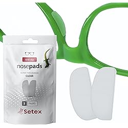 Setex Gecko Grip Ultra-Thin 0.6mm Anti Slip Eyeglass Nose Pads, 5 Clear Pair USA Made, Innovative Microstructured Fibers, 0.6mm x 7mm x 16mm