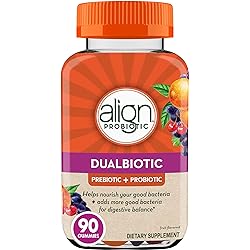 Align DualBiotic, Prebiotic Probiotic for Women and Men, Help Nourish and Add Good Bacteria for Digestive Support, Natural Fruit Flavors, 90 Gummies