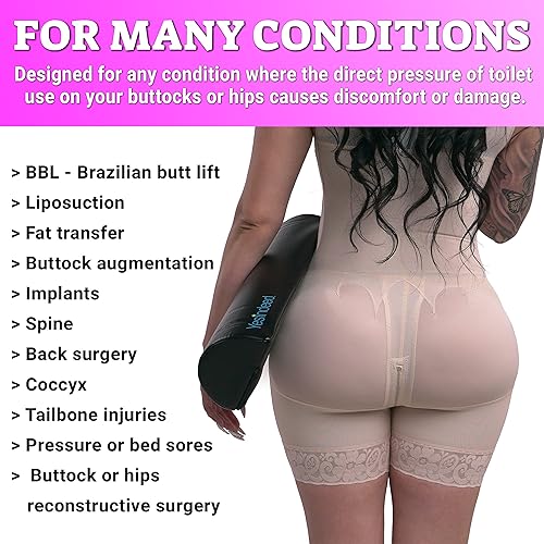 Brazilian Butt Lift Toilet Seat Riser Pillow Back Support - Dr. Approved BBL Foam Pillow with Wooden Bottom & Back Pillow for Post Surgery Recovery Comfortable & Firm Butt Support Cushions Set