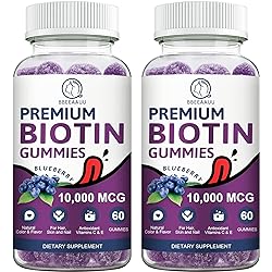 Biotin Gummies for Hair Growth, Biotin Hair, Skin & Nails Growth, 10000mg Vitamins Gummy for Women Men and Kids Vegan, Pectin Based, Blueberry Flavor - 120 Count