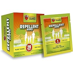 Mosquito Guard Mosquito Repellent Wipes - 20 Bug Wipes Individually Wrapped - Plant Based Mosquito Repellent for Patio - Insect Repellent Wipes
