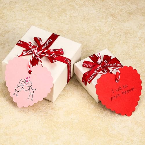 300 Pieces Valentine's Day Gift Tags Heart Shape Kraft Paper Tags Hang Label Hanging Decoration with Strings for Valentine's Party DIY Wrapping Supplies Red, White, Pink
