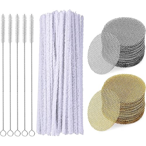 255 Pieces Stainless Steel Screens Set Includes 150 Pieces 0.29 Inch Stainless Steel Mesh, 5 Pieces Cleaner Brushes and 100 Pieces Hard Bristle Cleaners with Acrylic Storage Box