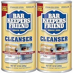 Bar Keepers Friend Powder Cleanser 2 x 12 oz Multipurpose Cleaner, Stain & Rust Remover for Bathroom, Kitchen & Outdoor Use on Stainless Steel, Aluminum, Brass, Tile, Ceramic, Porcelain & More