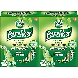 Benefiber On The Go Prebiotic Fiber Supplement Powder for Digestive Health, Daily Fiber Powder, Unflavored Powder Stick Packs - 36 Sticks Pack of 2