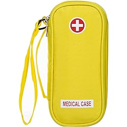 EpiPen Carrying Medical Case - Yellow Insulated Portable Bag with Zipper - for 2 EpiPen's, Auvi-Q, Asthma Inhaler, Small Ice Pack, Eye Drops, Allergy Medicine Essentials
