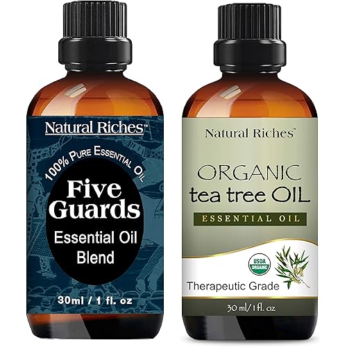 Natural Riches Five Guards Immunity Synergy Blend Health Shield Aromatherapy Essential Oils and USDA Organic Pure Tea Tree Essential Oil - 2x30ml