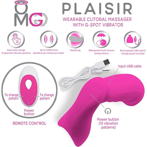 OMG Plaisir Wearable Clitoral Massager WG-spot Vibrator - Remote Control for Couples Play -Pink