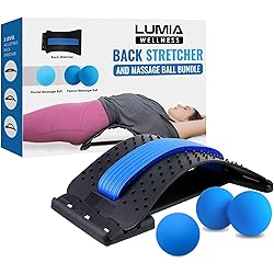 Lumia Wellness Adjustable Back Stretcher and Massage Ball Bundle, Kenko Back Pain Relief Deep Tissue Massage Trigger Point Therapy