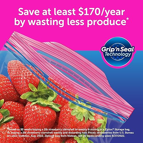 Ziploc Gallon Food Storage Bags, Grip 'n Seal Technology for Easier Grip, Open, and Close, 80 Count