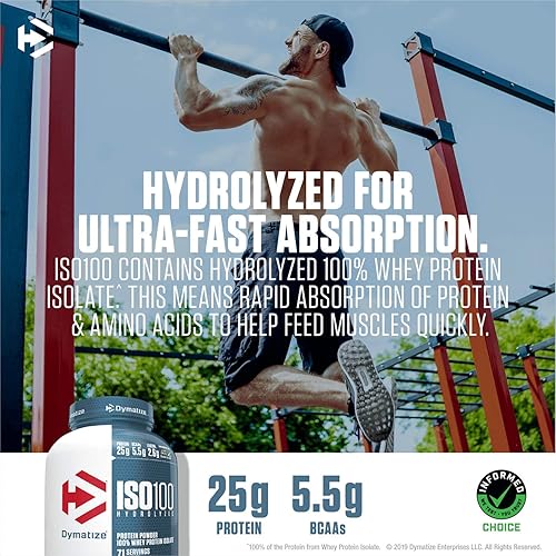 Dymatize ISO100 Hydrolyzed Protein Powder, 100% Whey Isolate Protein, 25g of Protein, 5.5g BCAAs, Gluten Free, Fast Absorbing, Easy Digesting, Cookies and Cream, 1.6 Pound
