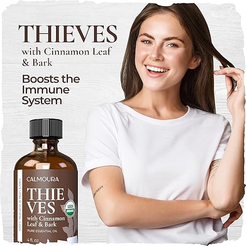 4oz Thief Immunity Essential Oil Organic Blend Based on The Tale of Four Thieves — Therapeutic Grade USDA Certified Blend of Lemon, Cinnamon, Clove, Rosemary, and Eucalyptus