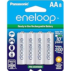 Panasonic BK-3MCCA8BA eneloop AA 2100 Cycle Ni-MH Pre-Charged Rechargeable Batteries, 8-Battery Pack