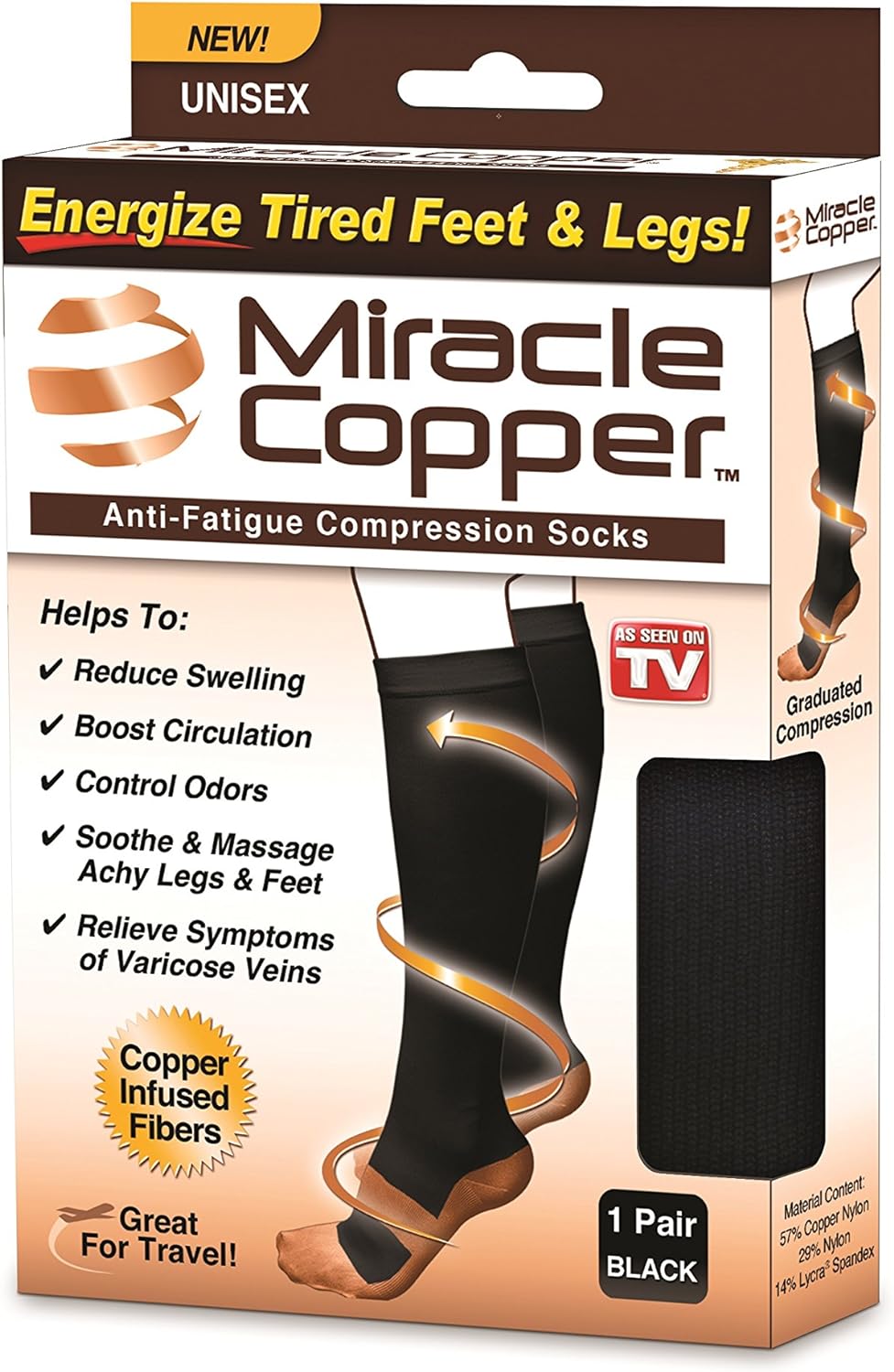 Miracle Copper MCSLXL Anti-Fatigue Compression Socks LargeExtra Large