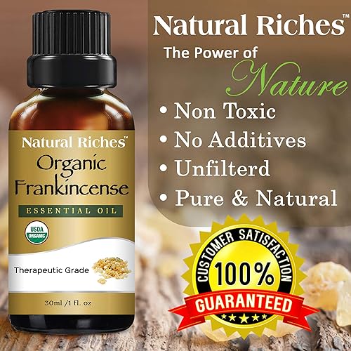 Natural Riches USDA Organic Frankincense Essential Oil - Boswellia Serrata, 100% Pure Natural Undiluted, Therapeutic Grade for Diffuser Aromatherapy Premium - 30 ml