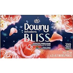 Downy Infusions Fabric Softener Dryer Sheets, Bliss, Sparkling Amber & Rose, 200 count