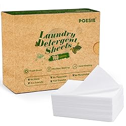 Poesie Laundry Detergent Sheets Eco-Friendly 160 Sheets Clear Plastic-Free Biodegradable Hypoallergenic Liquid Less Washing Sheets for Home Dorm Travel Camping & Hand Washing Clean No Waste Fresh Scent