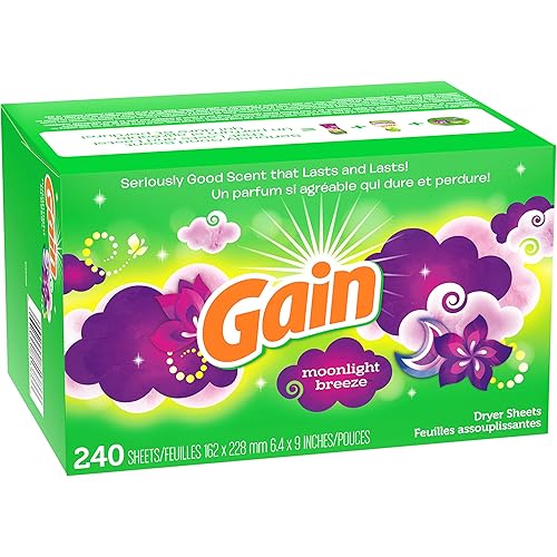 Gain Dryer Sheets Laundry Fabric Softener, Moonlight Breeze, 240 Count