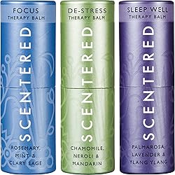 Scentered Portable Aromatherapy Balms Gift Set - Calm & Confident - Pack of 3 Essential Oil Blend Balm Sticks - Focus, De-Stress and Sleep Well