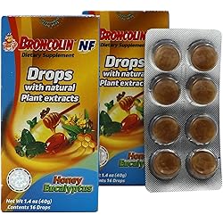 Broncolin Hard Candy Cough Drops, with Honeybee and Echinacea, Honey Eucaliptus Flavor, 2-Pack of 16 Drops 32 Drops