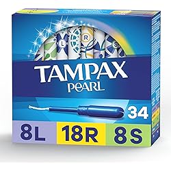 Tampax Pearl Tampons, LightRegularSuper Absorbency with LeakGuard Braid, Triple Pack, Unscented, 34 Count