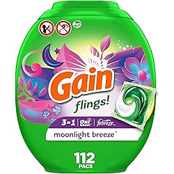 Gain flings Laundry Detergent Soap Pacs, HE Compatible, 112 ct, Long Lasting Scent, Moonlight Breeze