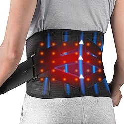 Heating Pad for Back Pain Relief with Adjustable Strap, HONGJING Heated Back Brace Operated by 5000mAh Rechargeable Battery, 3 Heat Levels