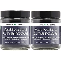 Viva Doria Virgin Activated Charcoal Powder - Food Grade 1.2 Oz Glass Jar 2 Pack