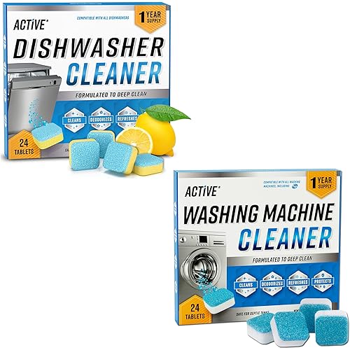 Washing Machine And Dishwasher Cleaning Tablets Bundle - Includes 12 Month Supply Dishwasher Cleaner Deodorizer & Washing Machine Descaler Deep Cleaning Tablets - 48 Tablet Combo