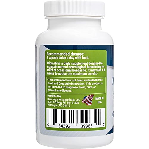 Migrastil Migraine Relief Capsules 60 Capsules - Natural Vegetarian Migraine Supplement with Magnesium, Taurine, Feverfew, and Vitamin B1 for Migraine Relief- Minimize Migraines & Headaches