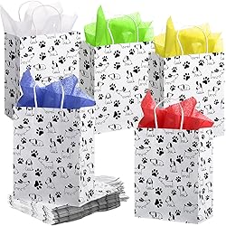 25 Pieces 10.6 x 8.3 x 4.3 Inches Puppy Dog Paw Print Treat Bags with Twist Handles and 25 Tissue Paper 19.7 x 13.8 Inches Assorted Wrapping Paper for DIY Crafts Holiday Christmas Birthday Party Favor