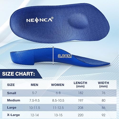 NEENCA Professional Arch Support 34 Orthotics Insoles with Metatarsal Pad for Plantar Fasciitis Flat Feet Shoe Inserts Relieve Foot Pain and Overpronation Men Women