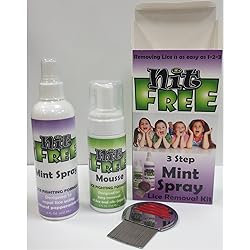 Lice and Nit 3 step removal kit with Mint repellant, Terminator Lice comb, Nit Free lice removal mousse foam treatment 4oz, Nit Free natural mint lice repellant spray 8oz, 3 natural products in one kit