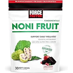 Force Factor Noni Fruit Chews for Immunity and Skin Health Support, Noni Juice Supplement, Plant-Based Antioxidant Superfood Chews, Gluten-Free, Vegan, Apple Berry Flavor, 30 Soft Chews