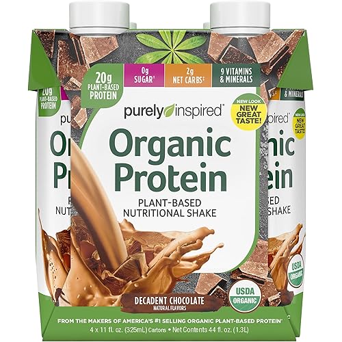 Protein Shakes Ready to Drink | Purely Inspired Organic Protein Shake | 20g of Plant Based Protein | Organic Protein Drink | Sports Nutrition RTD | Decadent Chocolate, 11 fl. oz Pack of 12
