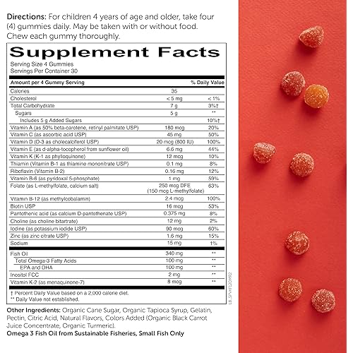 SmartyPants Kids Formula Daily Gummy Multivitamin: Vitamin C, D3, and Zinc for Immunity, Gluten Free, Omega 3 Fish Oil DHAEPA, Vitamin B6, B12, 120 Count 30 Day Supply
