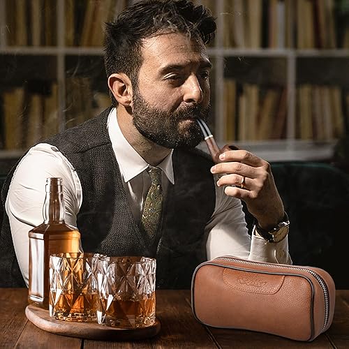 Scotte Tobacco Smoking Pipe,Leather Tobacco Pipe Pouch Pear Wood Pipe AccessoriesScraperStandFilter ElementFilter BallSmall BagBox Brown